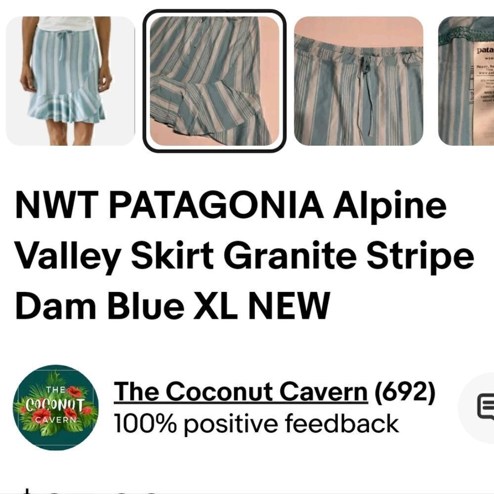 ** HOST PICK ** PATAGONIA BLUE AND WHITE STRIPED ALPINE VALLEY SKIRT, SIZE LARGE - Picture 8 of 11